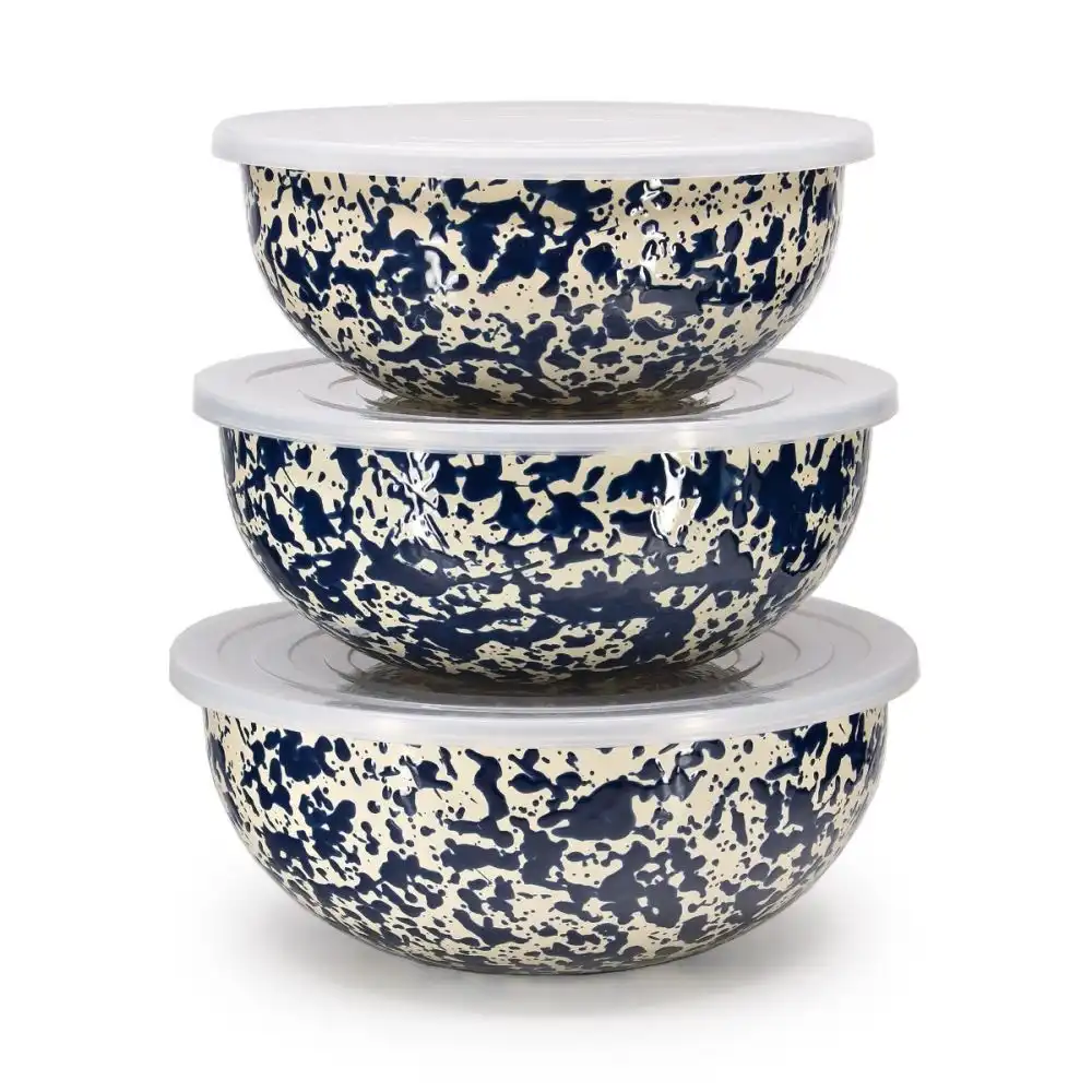Crow Canyon 3-Piece Multi-Purpose Bowl Set with Lids | Navy Splatter
