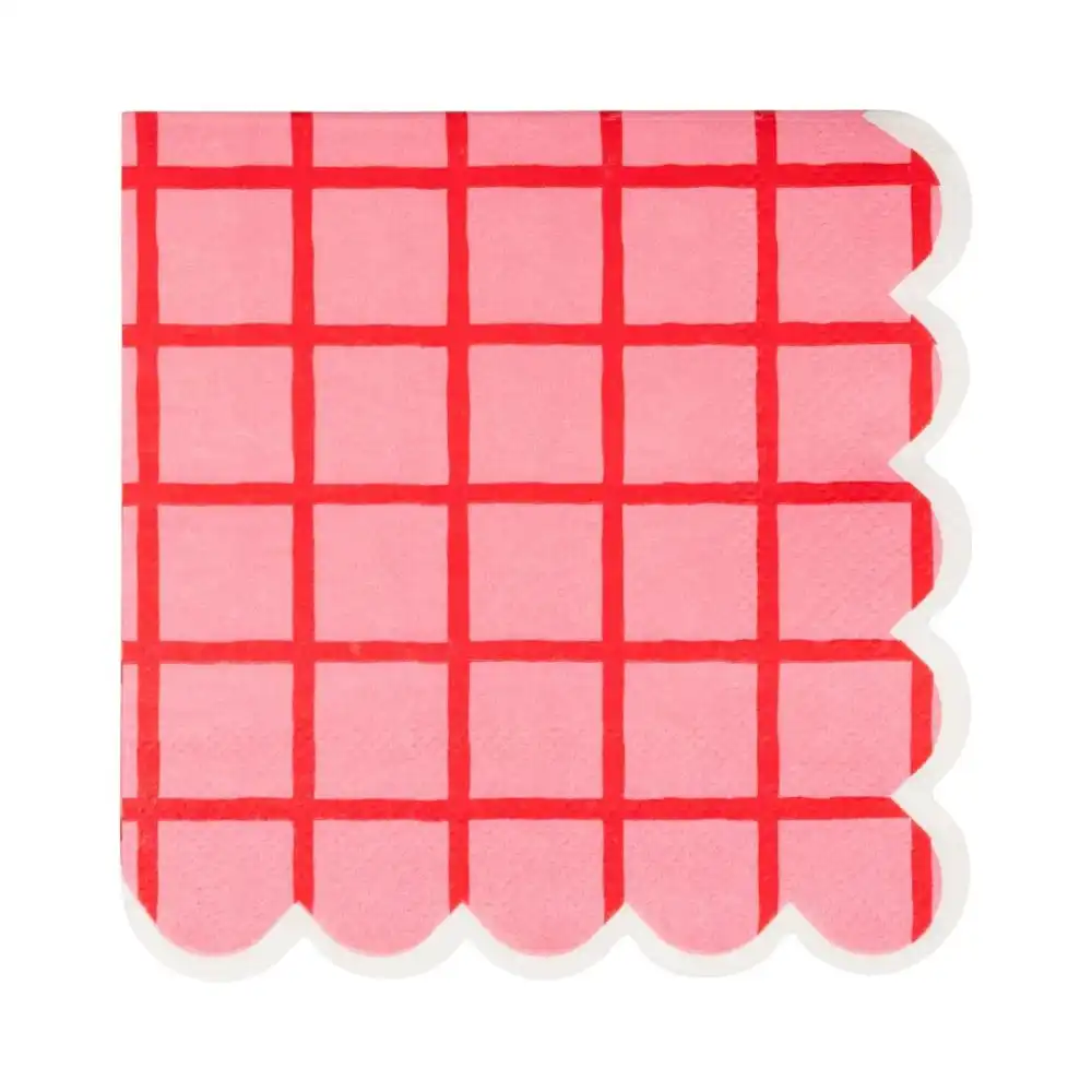My Mind's Eye 24-Piece Grid Cocktail Napkins | Red and Pink