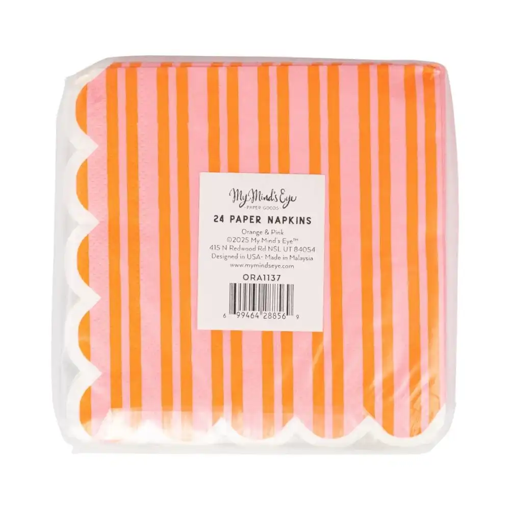 Alternative view of My Mind's Eye 24-Piece Cocktail Paper Napkins | Orange & Pink Striped