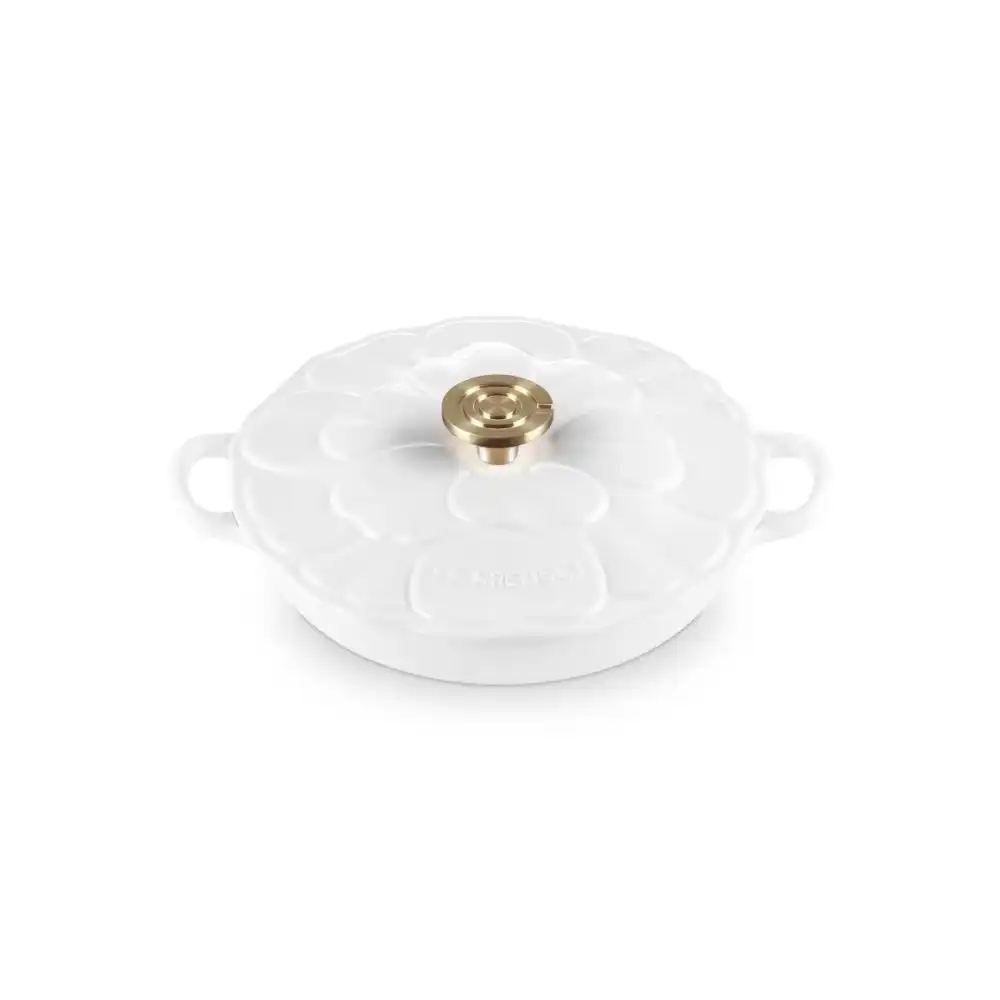 Le Creuset Signature 2.25 Qt. Flower Petal Braiser with Crucible Gold Knob | White