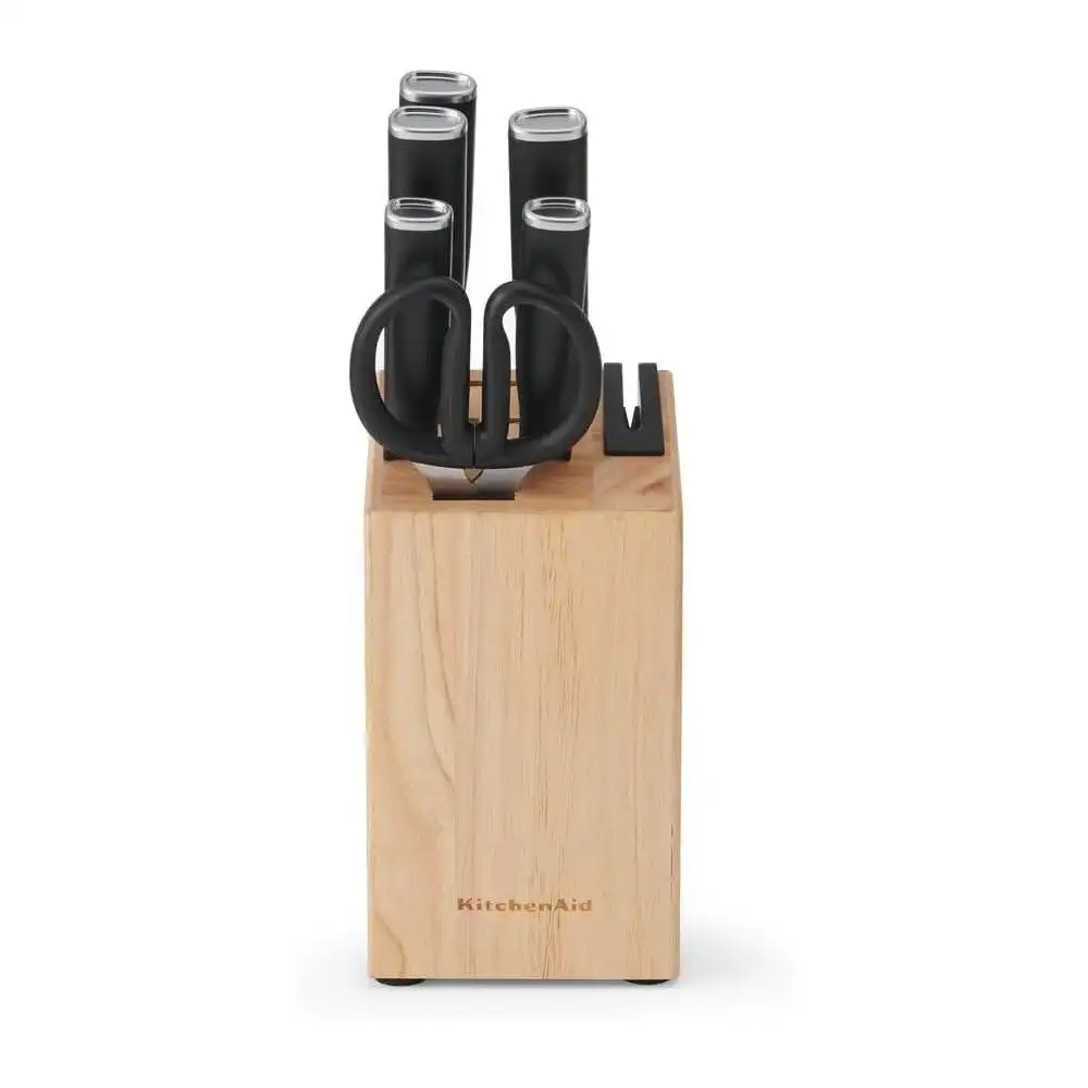 Alternative view of KitchenAid Classic 7-Piece Self-Sharpening Knife Block Set | Black Handles with Natural Block
