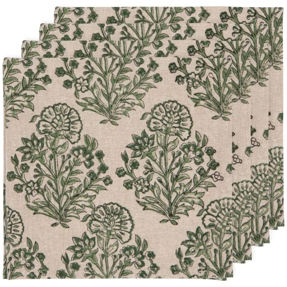Danica Heirloom Block Print Napkins (Set of 4) | Viridian