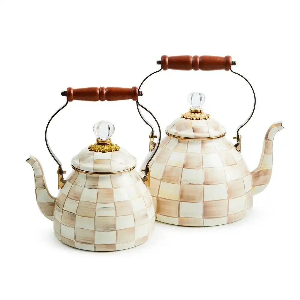 Alternative view of MacKenzie-Childs Mocha Check 2 Qt. Tea Kettle