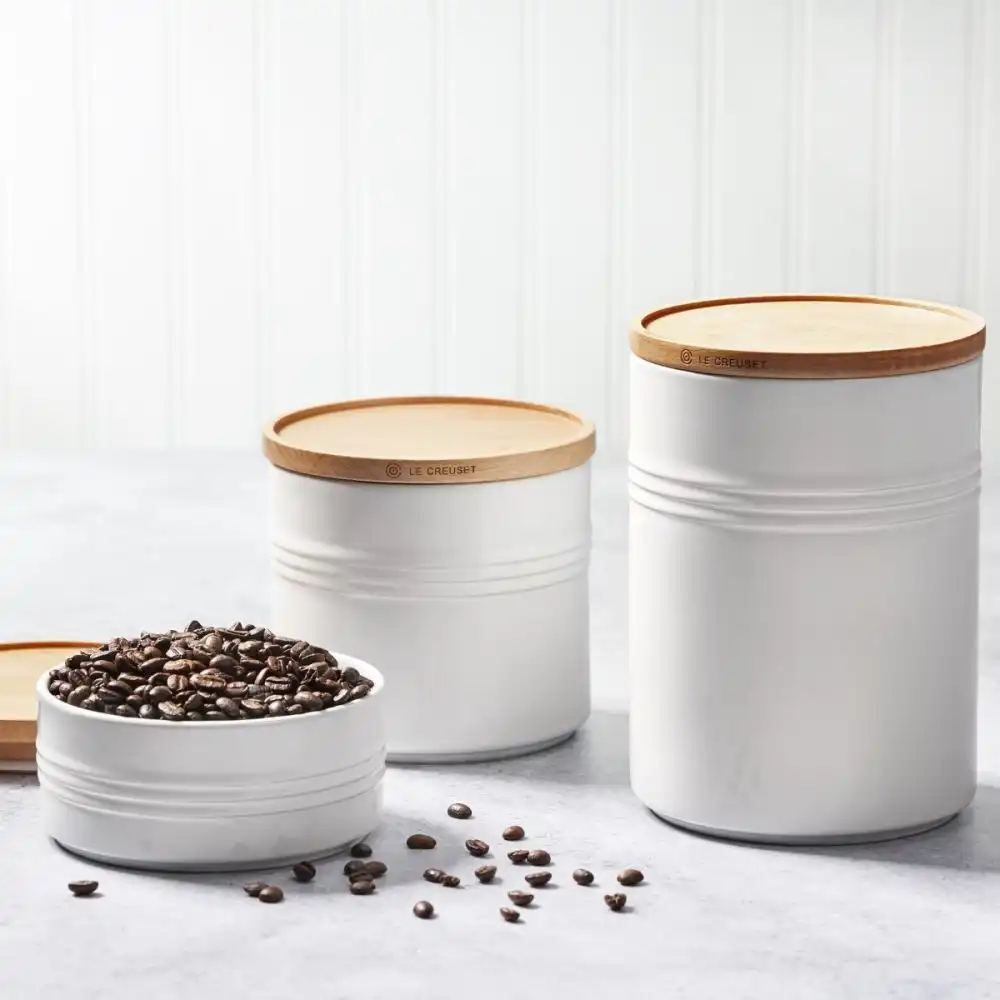 Alternative view of Le Creuset 23oz Canister with Wood Lid | White