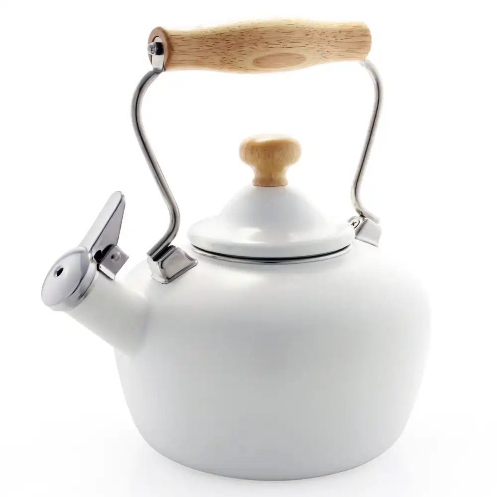 Chantal 1.8Qt. Enamel-on-Steel Carina Wood Tea Kettle | Matte White