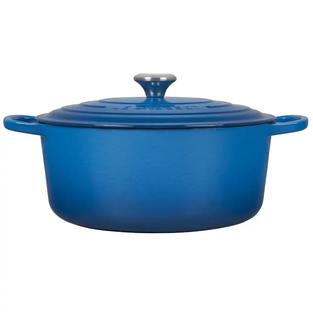 Alternative view of Le Creuset 9 Qt. Round Signature Dutch Oven with Stainless Steel Knob | Marseille Blue