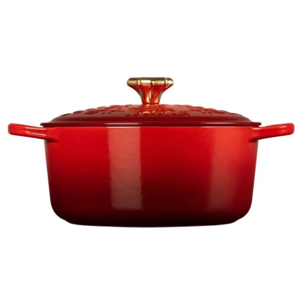 Alternative view of Le Creuset Signature Holiday Tree 4.5 Qt. Round Dutch Oven with Gold Star Knob | Cerise