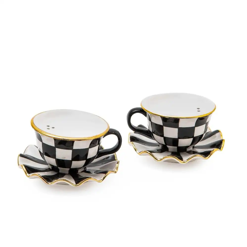 MacKenzie-Childs Courtly Check Teacup Salt & Pepper Set