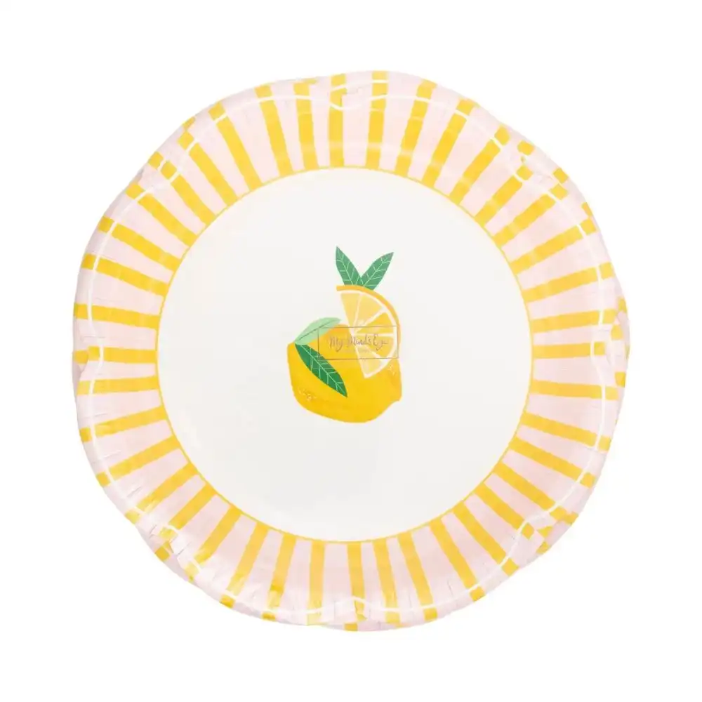 Alternative view of My Mind's Eye 8-Piece 9" Scallops Paper Plates | Yellow & Pink Striped