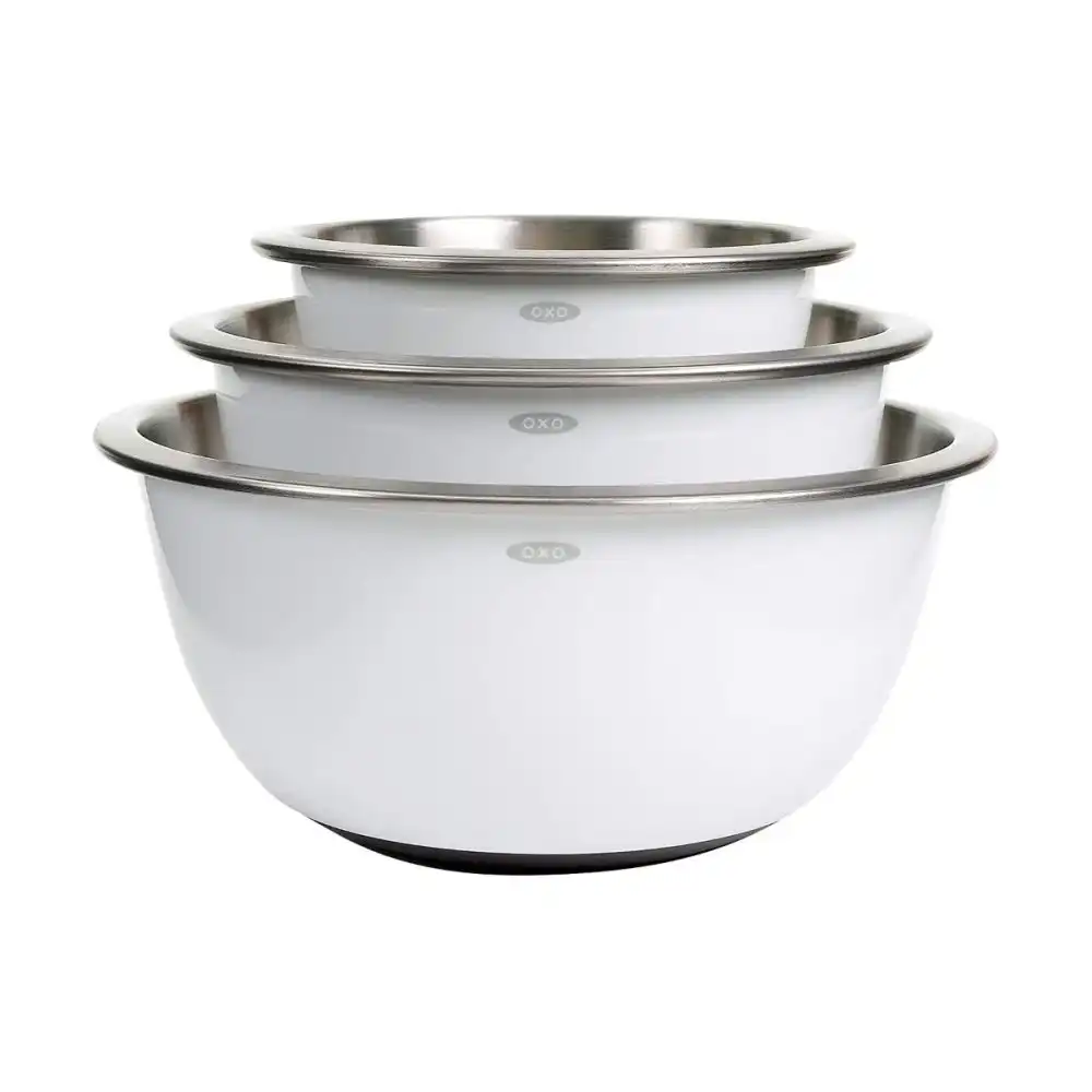OXO Good Grips 3-Piece Stainless Steel Mixing Bowl Set | White