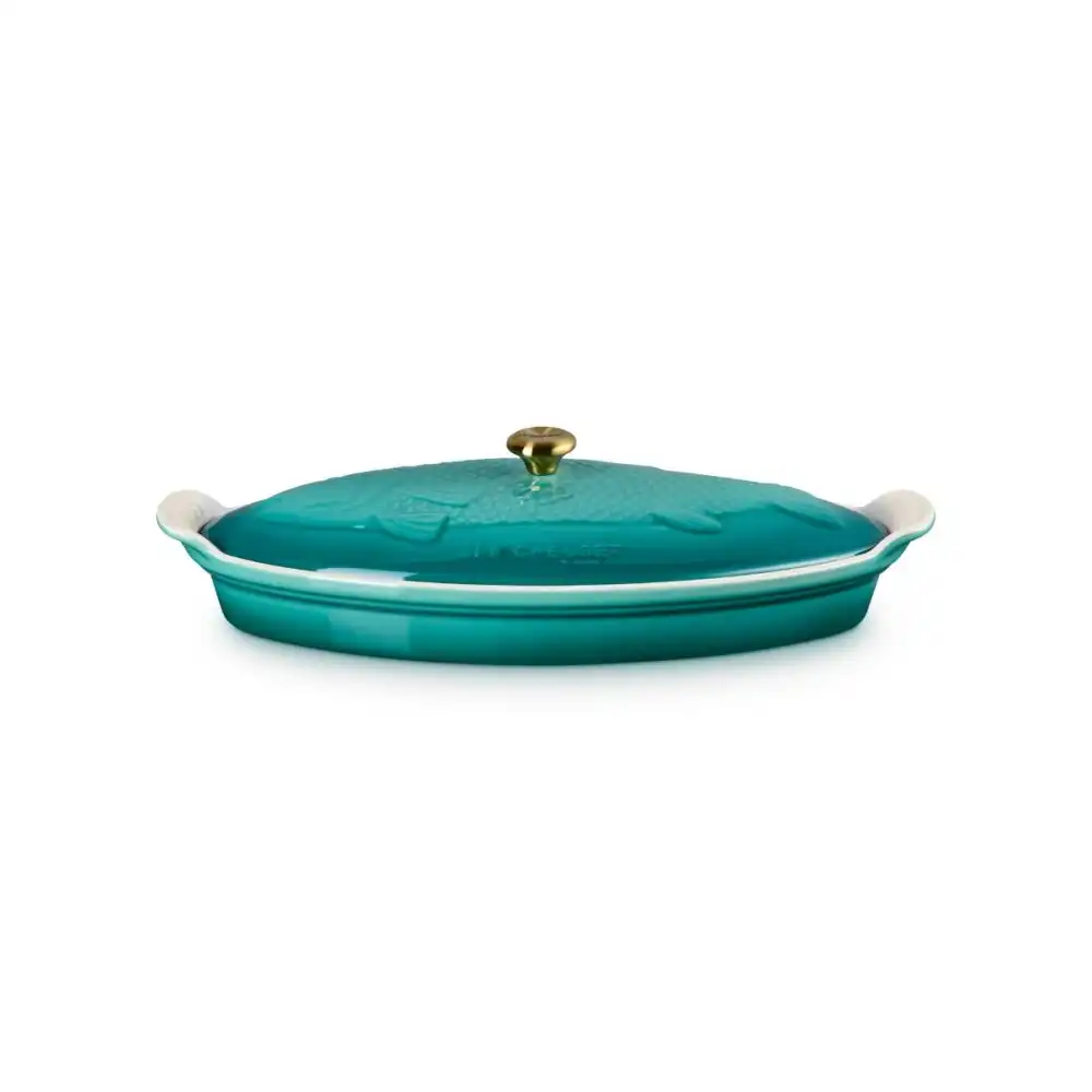 Alternative view of Le Creuset Heritage 1.7 Qt. Fish Baker with Stainless Steel Knob | Blue Riviera