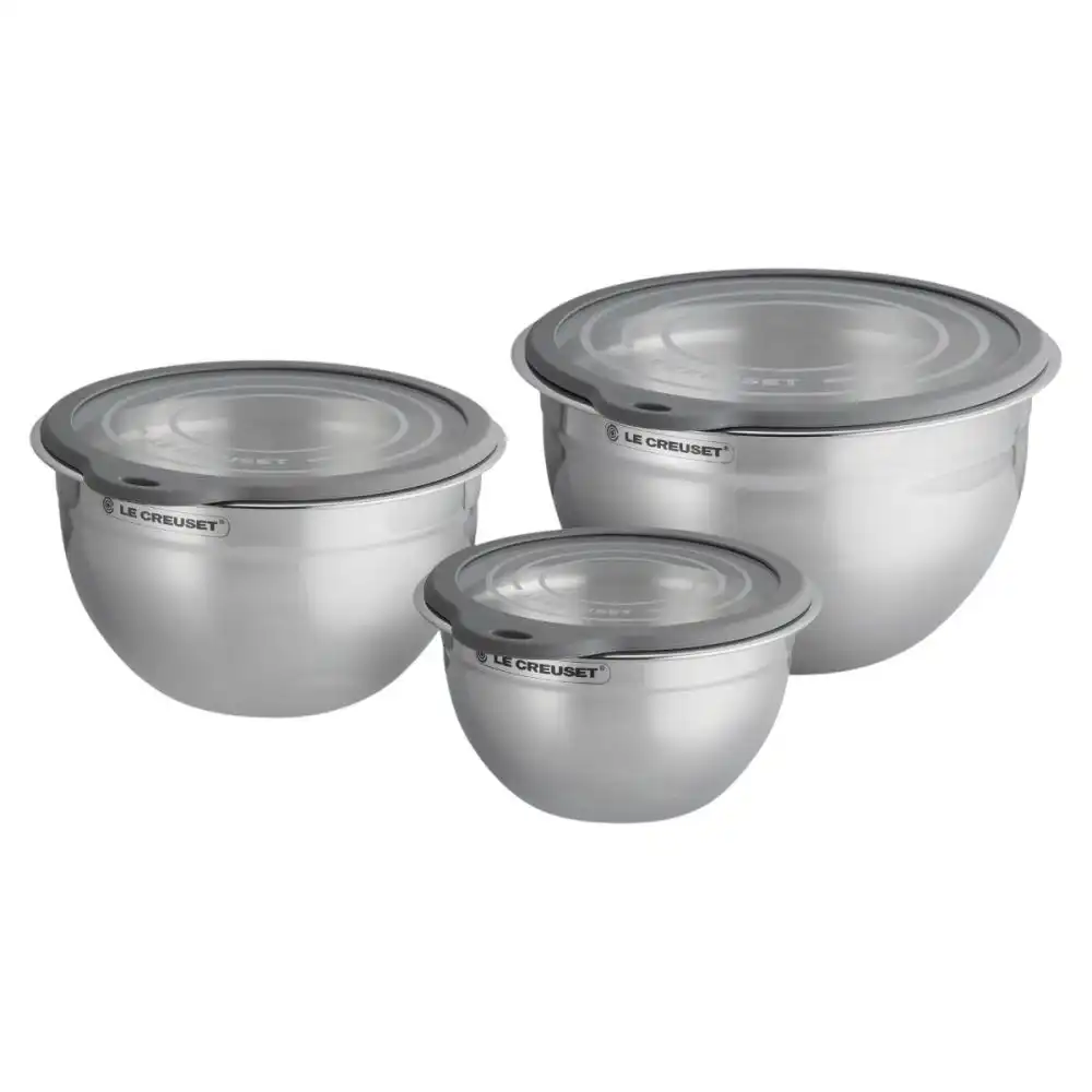 Le Creuset Mixing Bowls with Glass Lid (Set of 3) | Stainless Steel