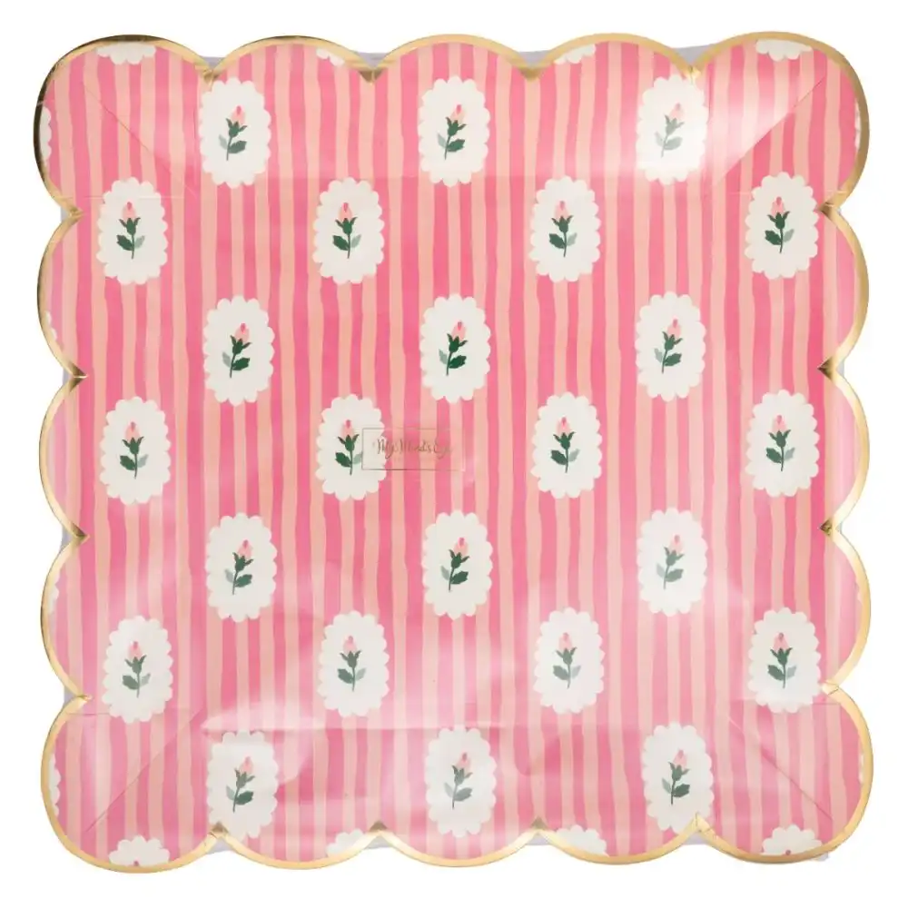 Alternative view of My Mind's Eye 8-Piece 9" Striped Floral Plates | Pink