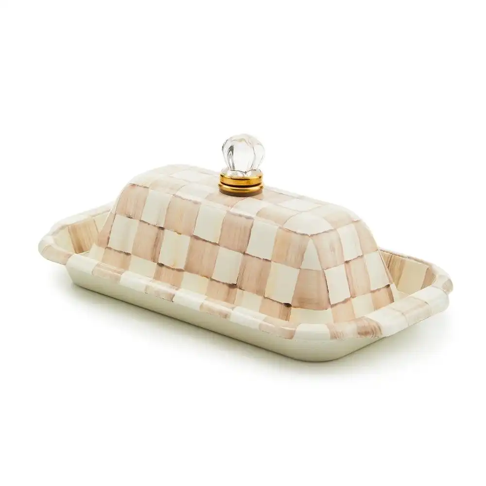 MacKenzie-Childs Mocha Check Butter Box