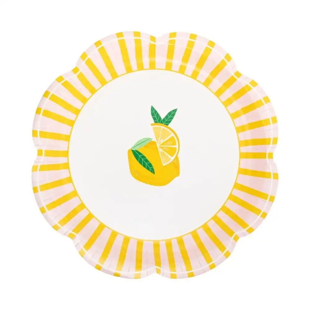 My Mind's Eye 8-Piece 9" Scallops Paper Plates | Yellow & Pink Striped