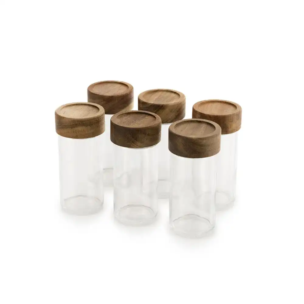 Everything Kitchens Modern Essentials 3oz Spice Jars with Wood Lids | Set of 6