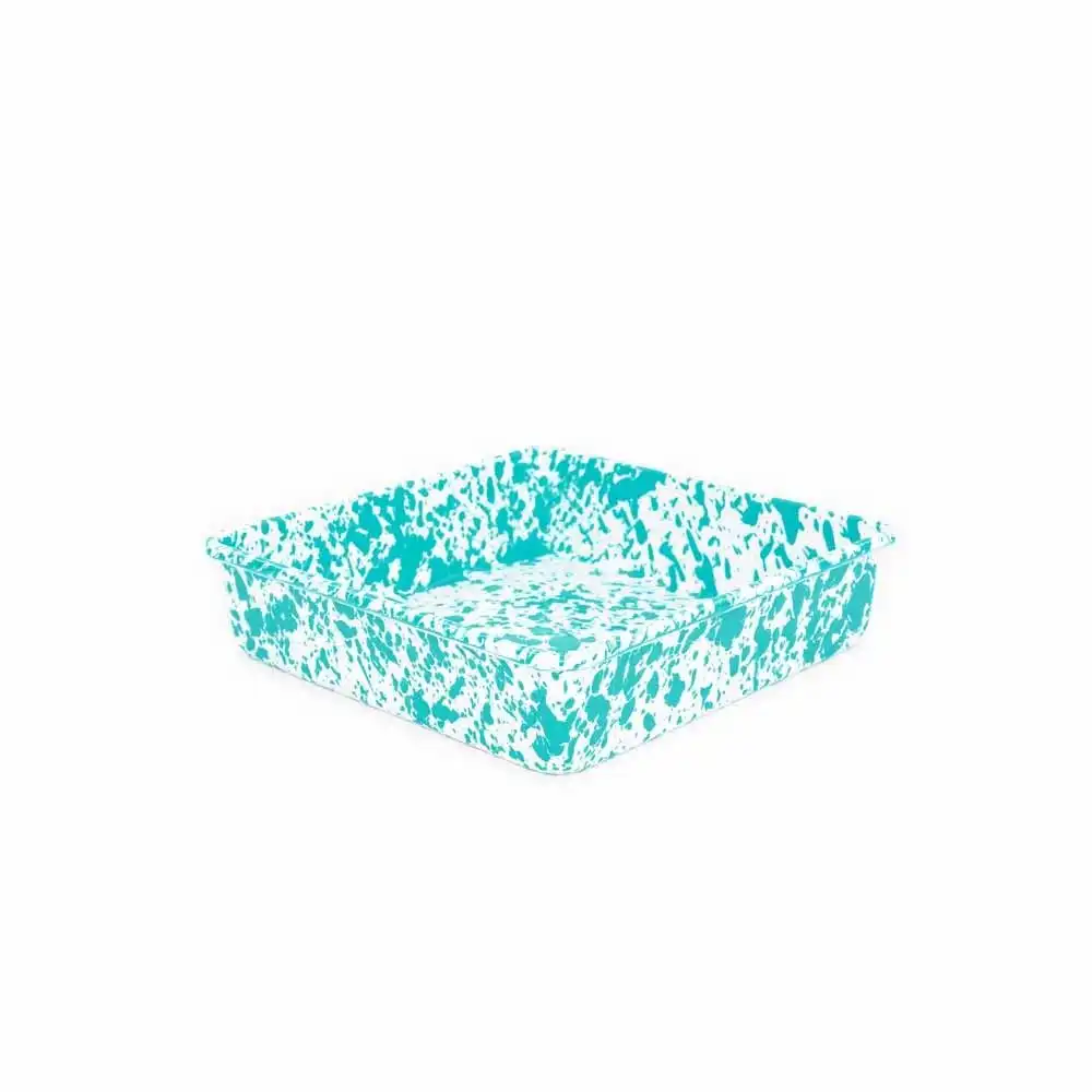 Crow Canyon Enameled 9" Square Baking Pan | Turquoise Splatter