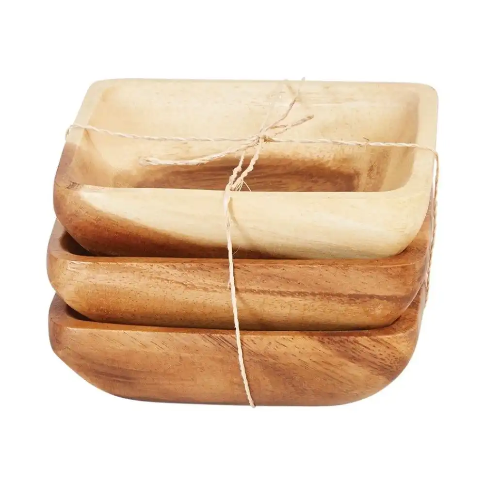 Creative Co-Op Acacia Wood Pinch Bowls | Set of 3