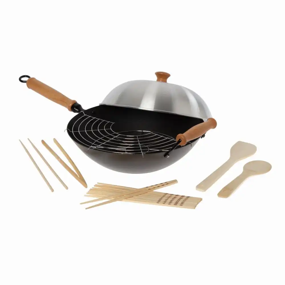 Joyce Chen Professional Series 14" Carbon Steel Excalibur Nonstick Wok 10-Piece Set