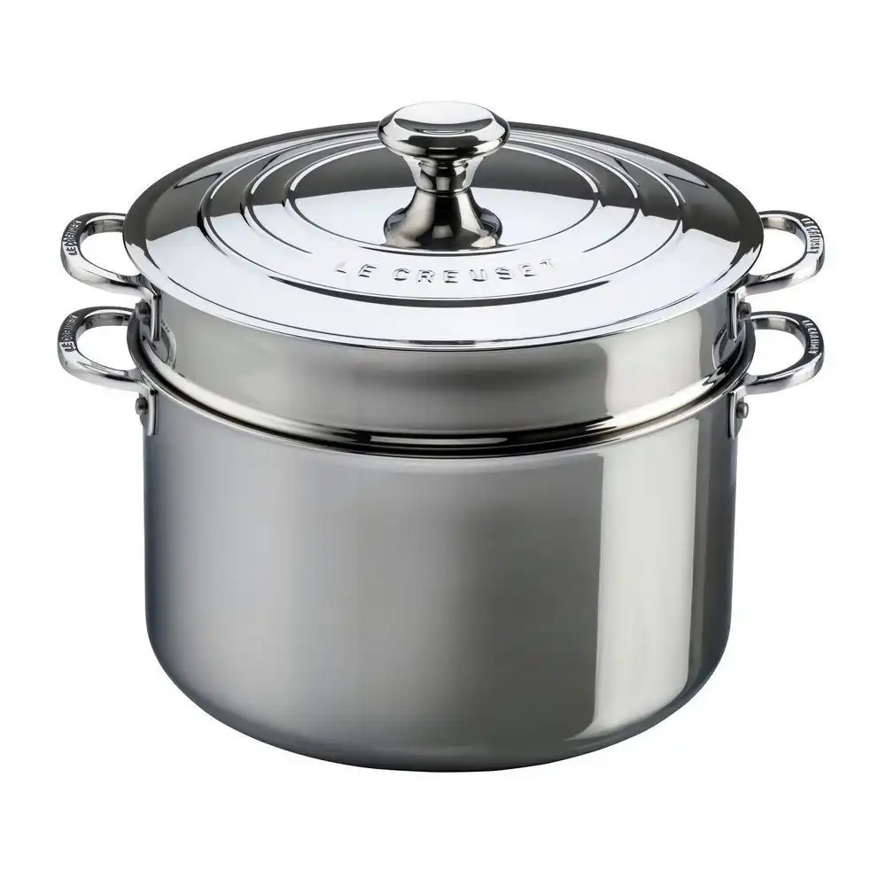 Le Creuset Signature Stainless Steel 9-Quart Stock Pot with Lid & Deep Colander Insert