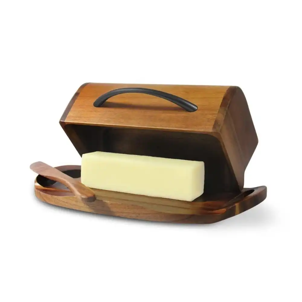 Alternative view of Butterie Acacia Wood Flip-Top Butter Dish | Matte Black