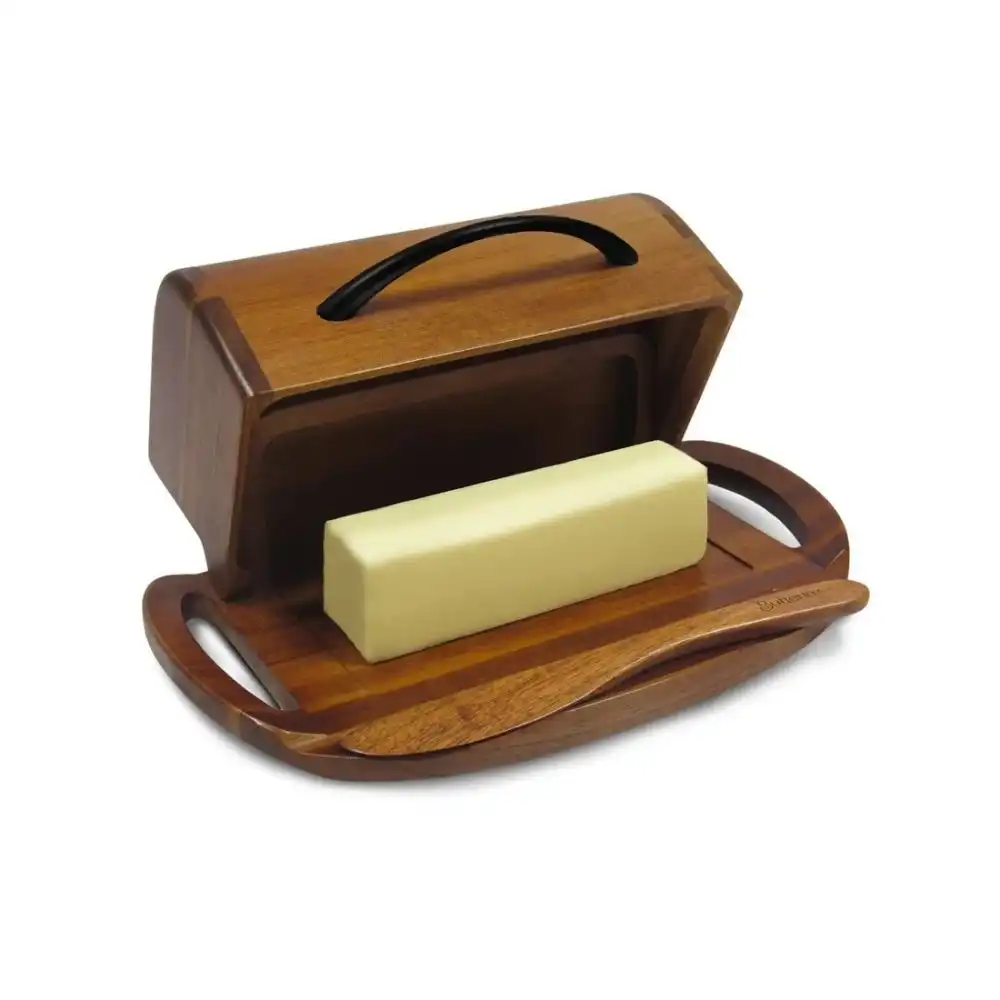 Butterie Acacia Wood Flip-Top Butter Dish | Matte Black