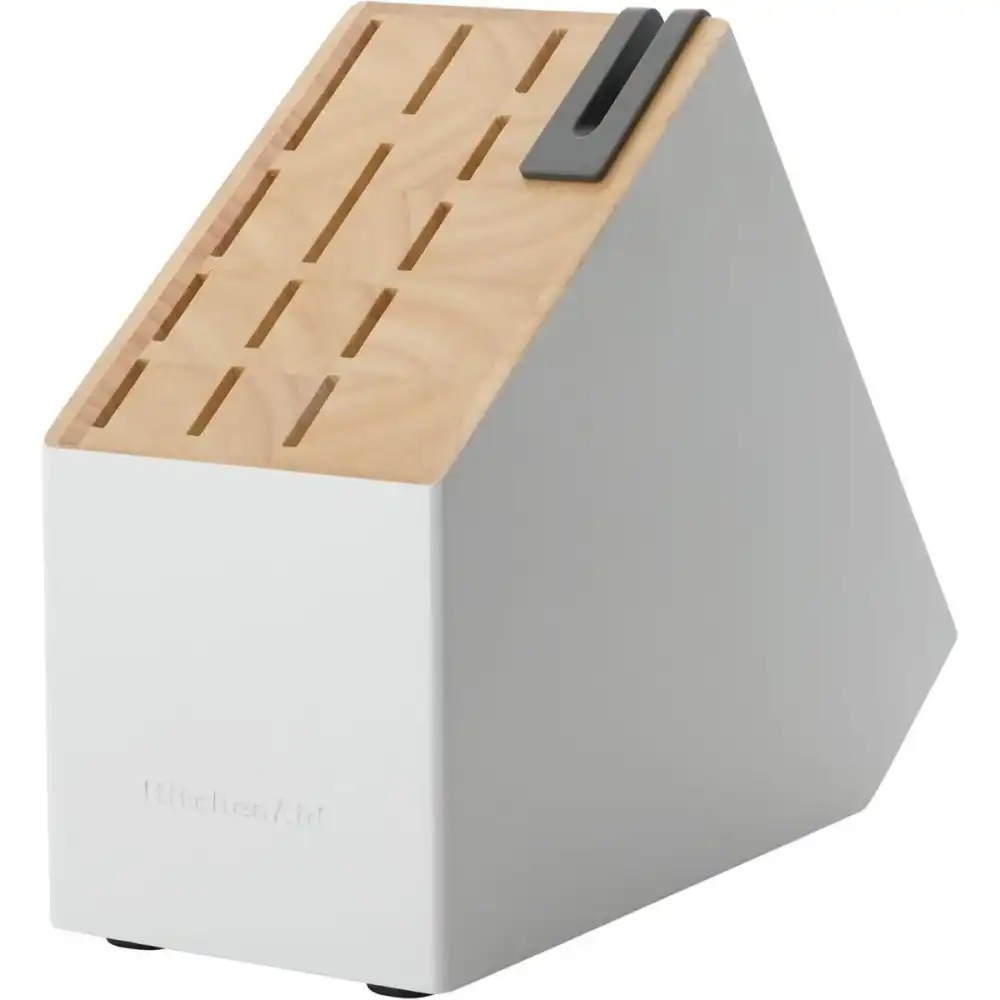 Alternative view of KitchenAid Gourmet 14-Piece Self-Sharpening Knife Block Set | Stainless Steel Handles with Two-Tone White & Natural Block