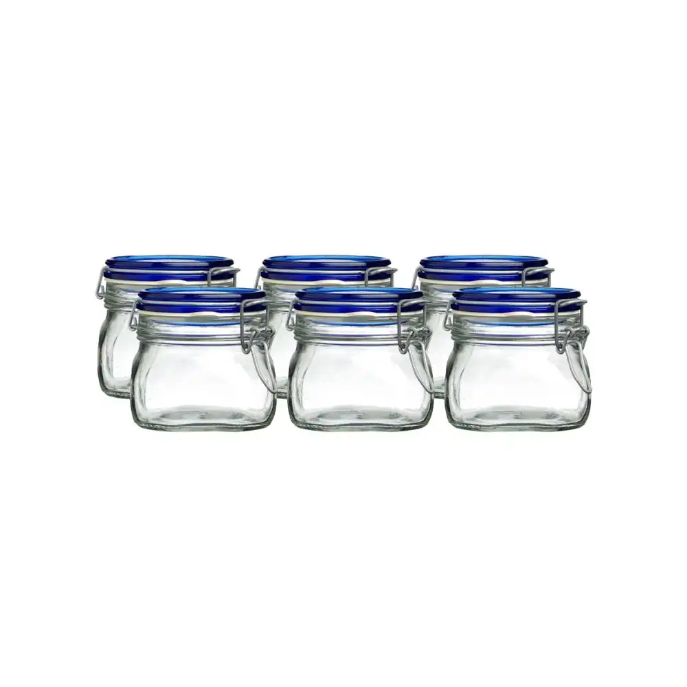 Bormioli Rocco Fido Swing Top Canning Jars with Blue Lid (Set of 6) | 17.5oz (0.5L)