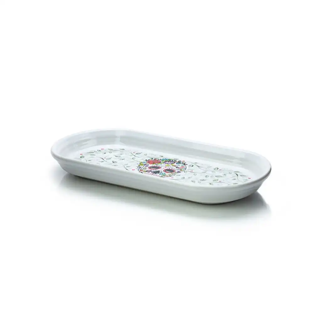 Alternative view of Fiesta® 12" Oblong Serving Platter | Sugar Skull and Vine (White)