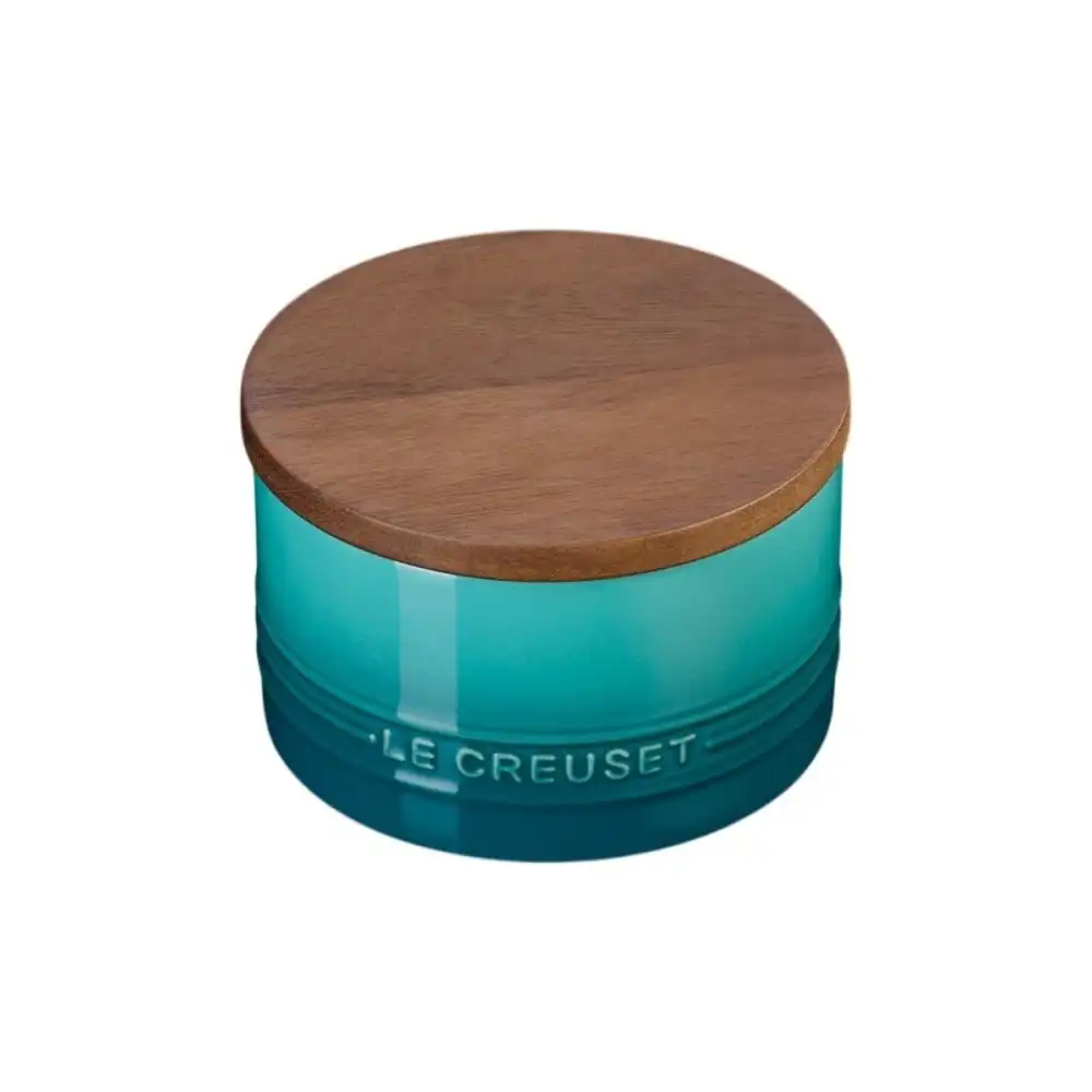 Alternative view of Le Creuset  Signature 16oz Stoneware Canister with Acacia Wood Lid | Blue Riviera