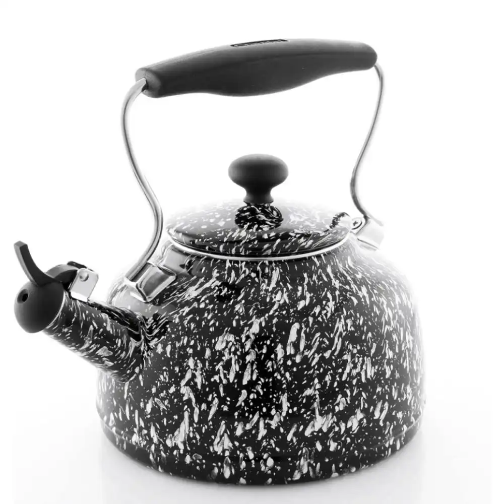 Chantal 1.7Qt. Enamel-on-Steel Vintage Spatter Tea Kettle | White with Black Spatter