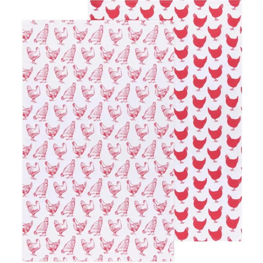 Now Designs by Danica Floursack Dishtowels (Set of 2) | Chickens Print Red