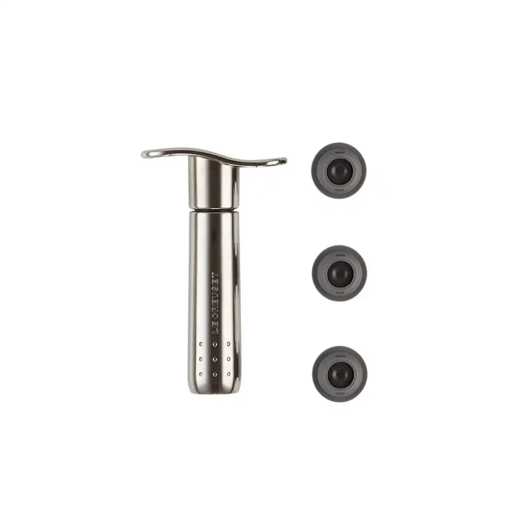 Le Creuset Metal Wine Pump and 3 Stoppers | Shiny Nickel