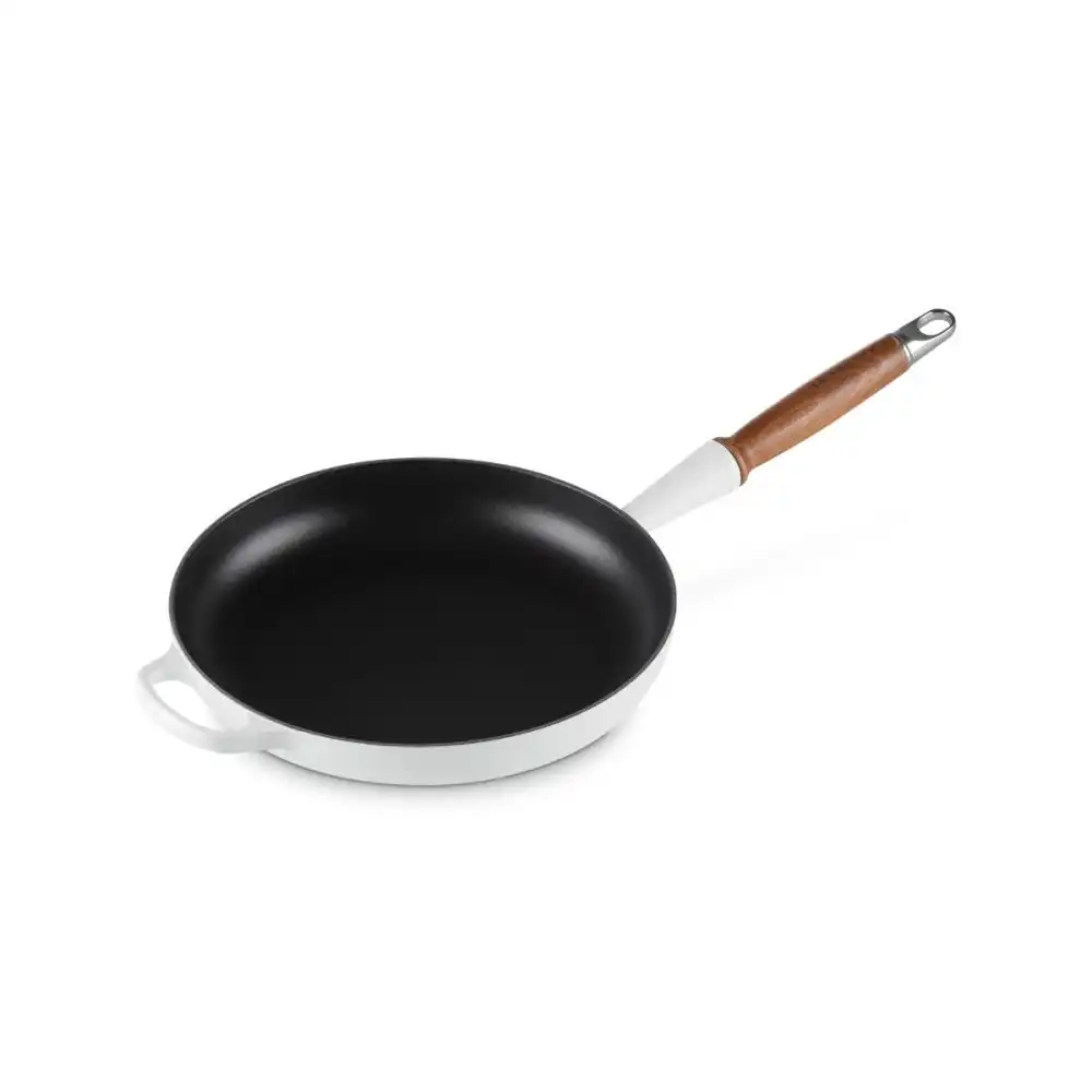 Le Creuset Alpine Collection 10.25" Round Fry Pan with Wood Handle | White