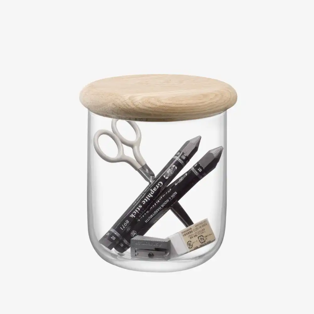 Alternative view of LSA Dine Glass Container 5" x 5.5" with Oak Lid