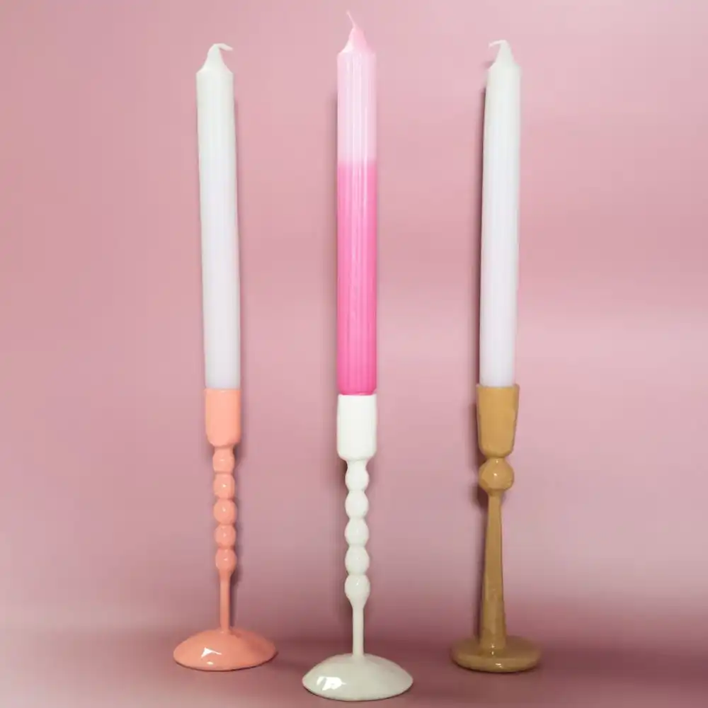 Alternative view of Hazel Mazel Enameled Tapered Candle Stick Holders (Set of 3) | Beige, Ivory and Pink