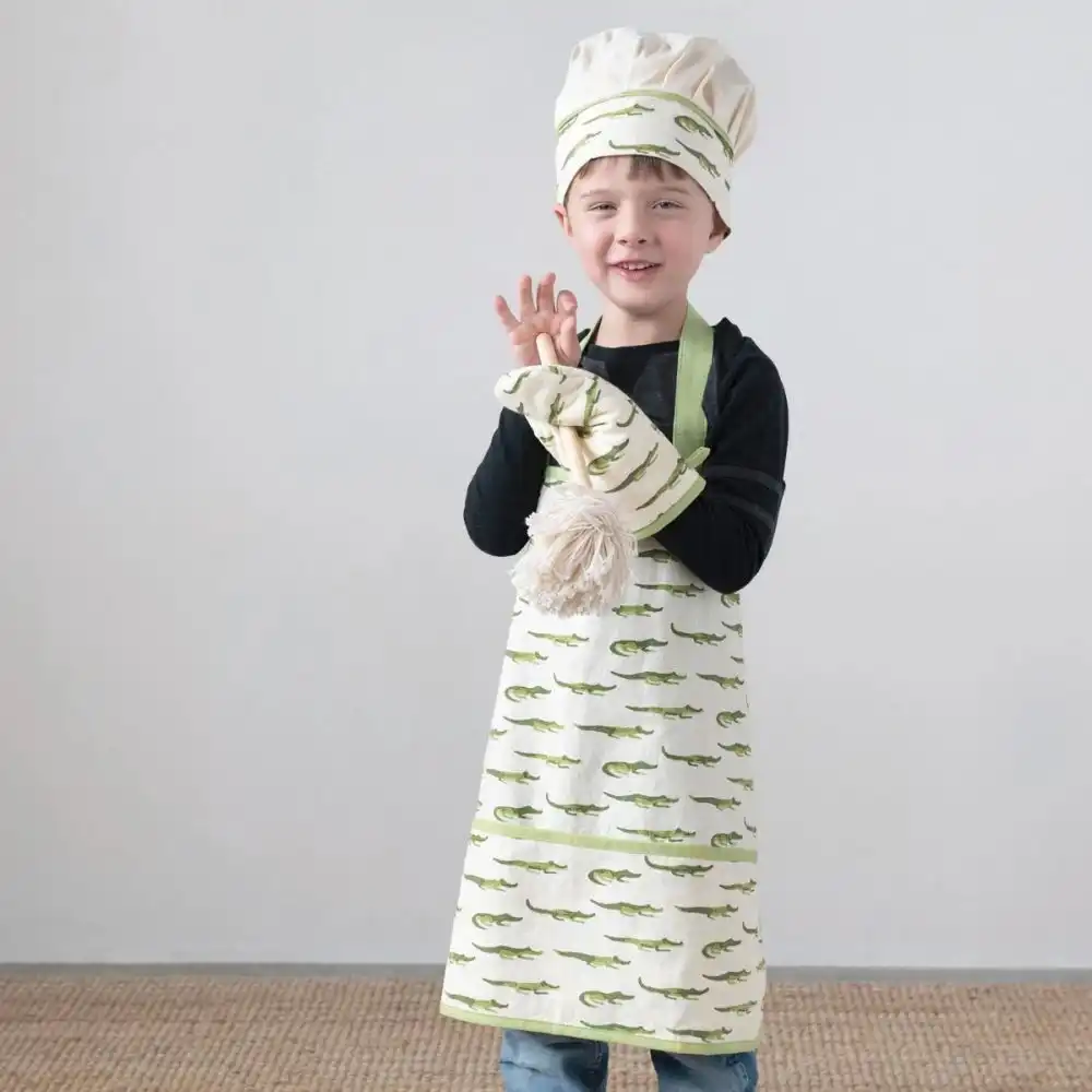 Alternative view of Creative Co-Op Cotton Childs Apron With Chef Hat & Oven Mitt | Alligators