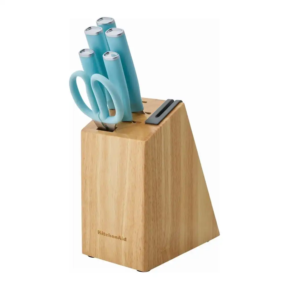 KitchenAid Classic 7-Piece Self-Sharpening Knife Block Set | Mineral Water Handles with Natural Block