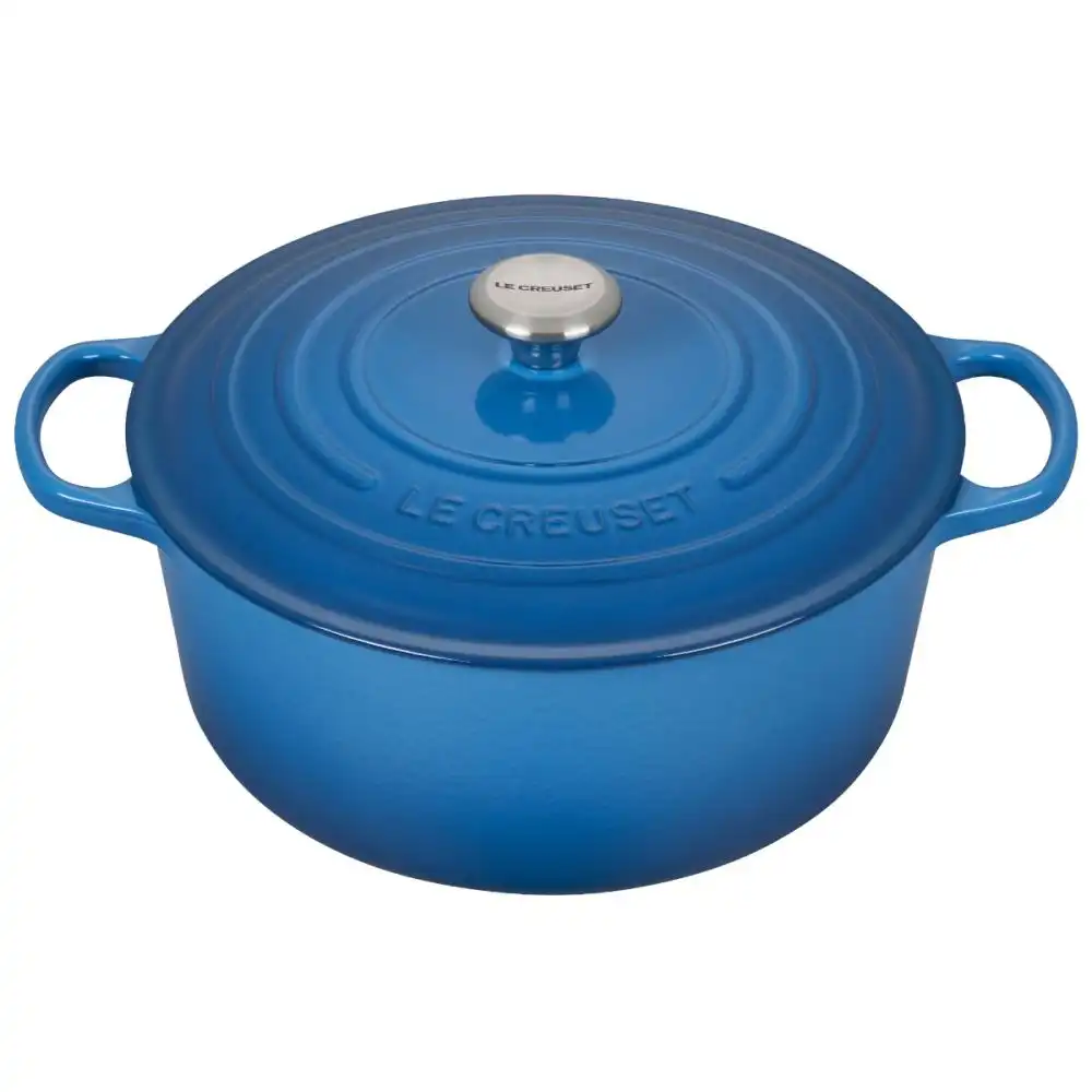 Le Creuset 9 Qt. Round Signature Dutch Oven with Stainless Steel Knob | Marseille Blue