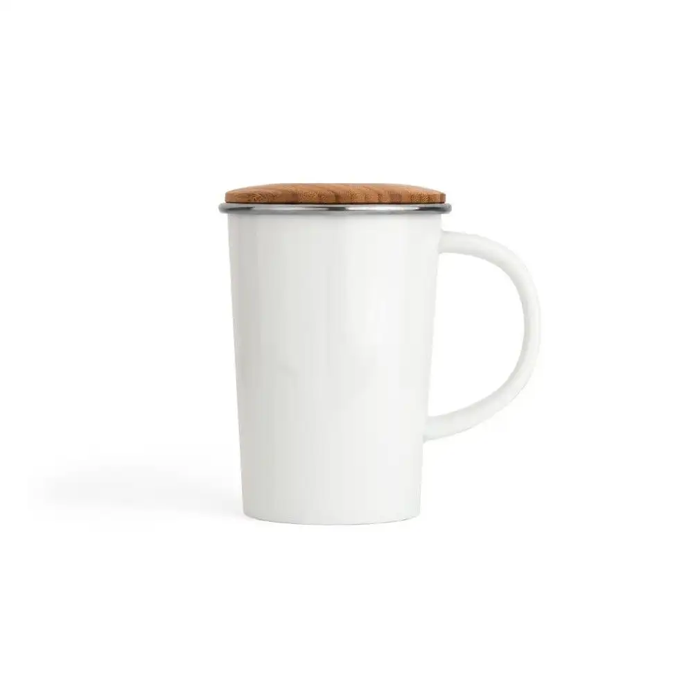 Bredemeijer 14oz Ceramic Tea Mug with Bamboo Lid | White