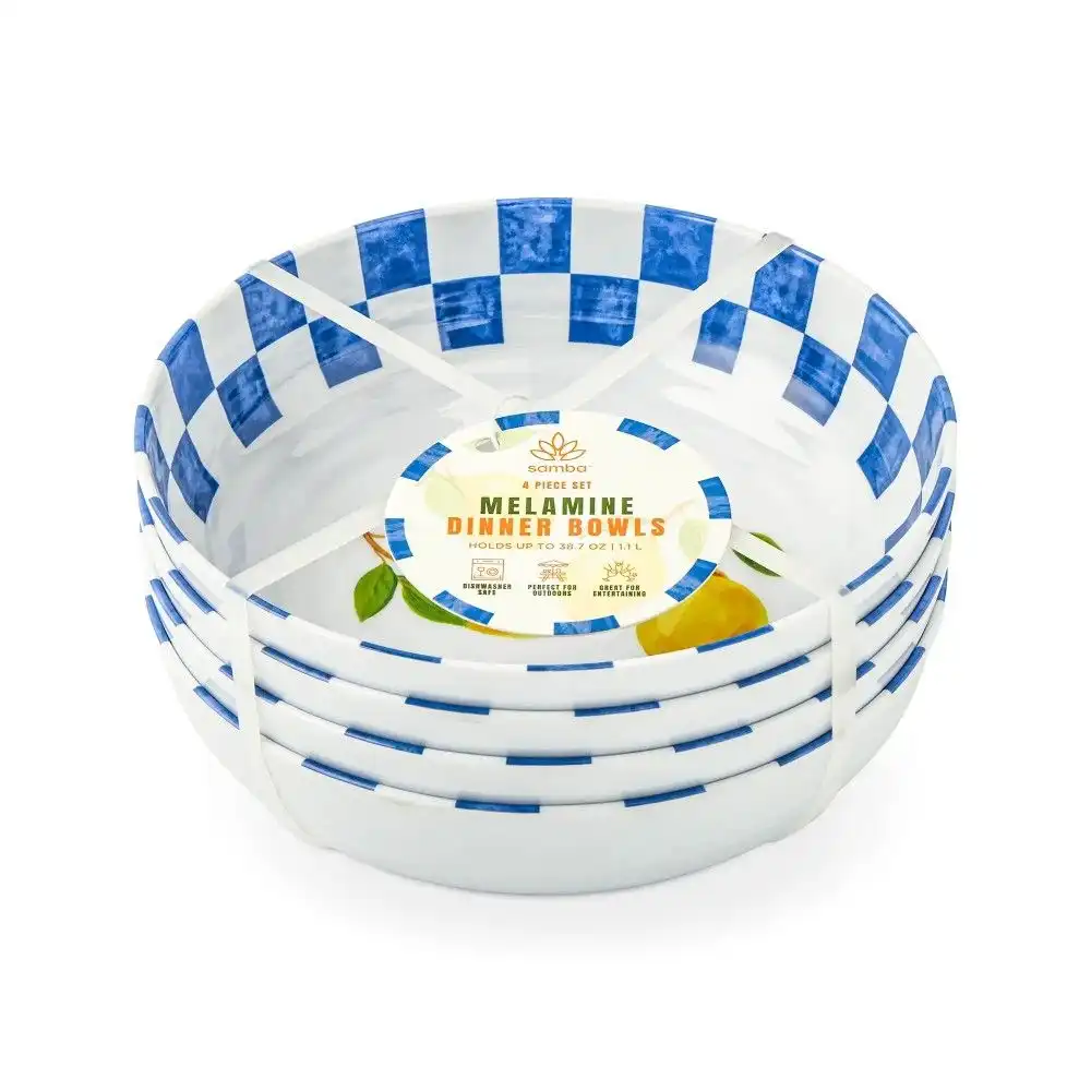 Core Home Lemon Check 1.1L Melamine Dinner Bowls | 4-Piece