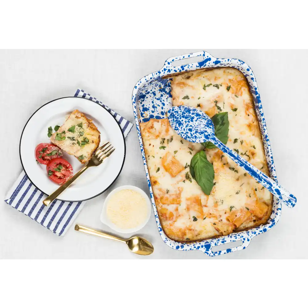 Alternative view of Crow Canyon Enameled Serving Spoon | Blue Splatter