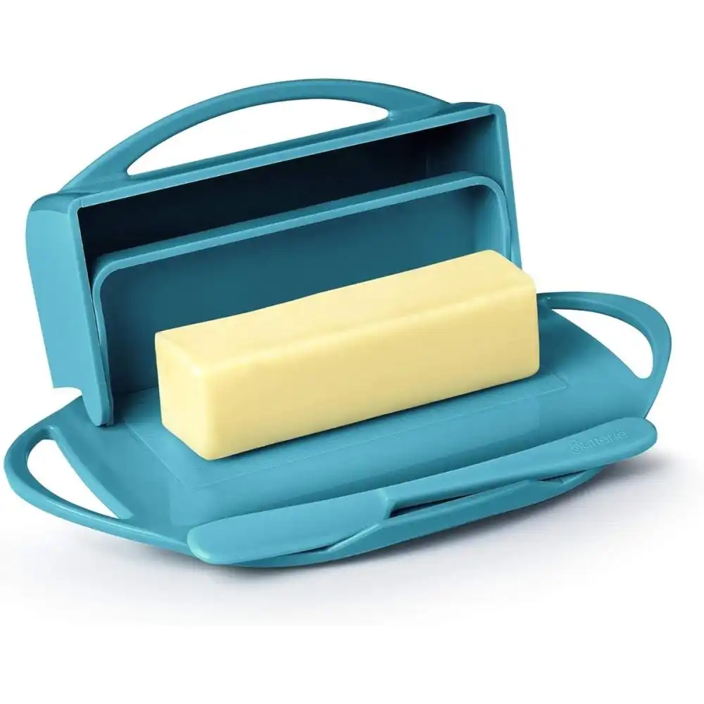 Alternative view of Butterie Butter Dish with Attached Flip-Top Lid | Aqua