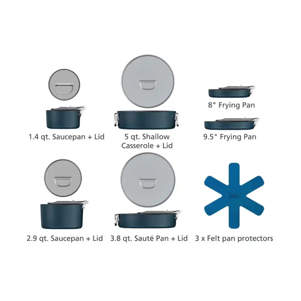 Alternative view of Joseph Joseph Space Folding Handle Ceramic Non-Stick 10-Piece Cookware Set | Blue