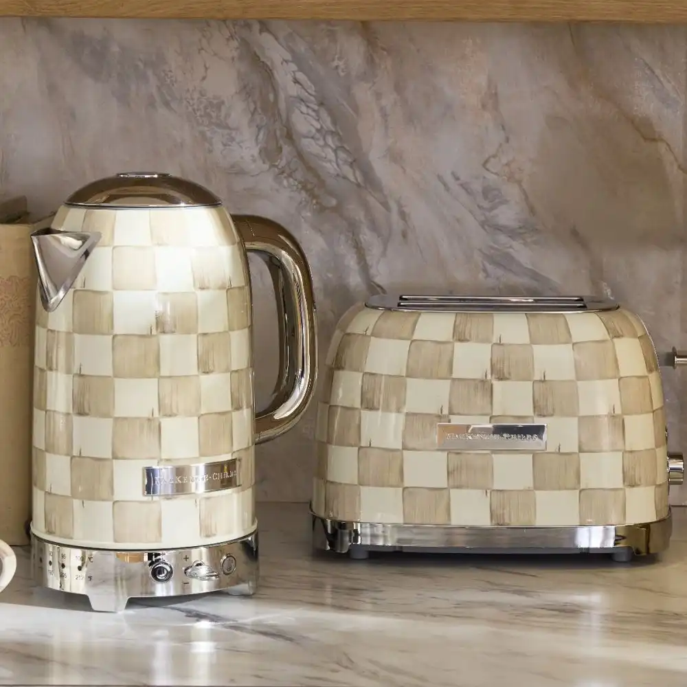 Alternative view of MacKenzie-Childs 8-Cup Electric Kettle | Mocha Check