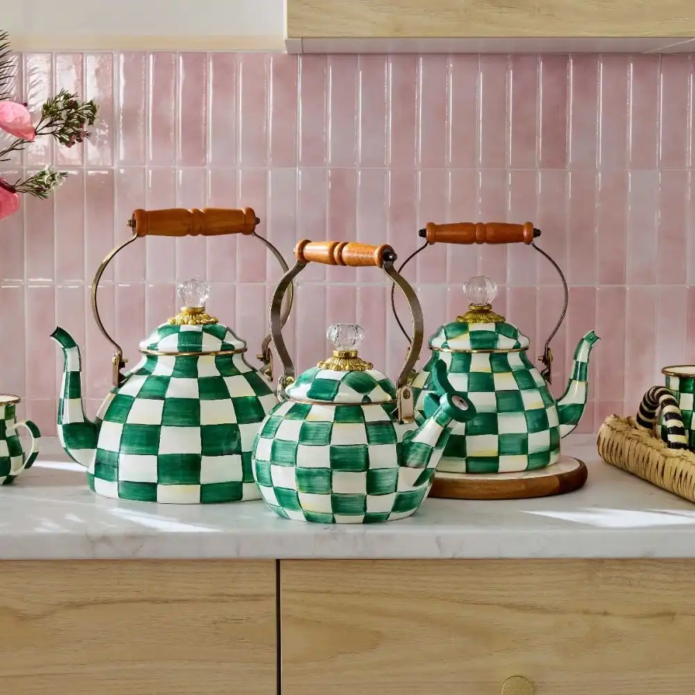 Alternative view of MacKenzie-Childs Emerald Check 2 Qt. Tea Kettle