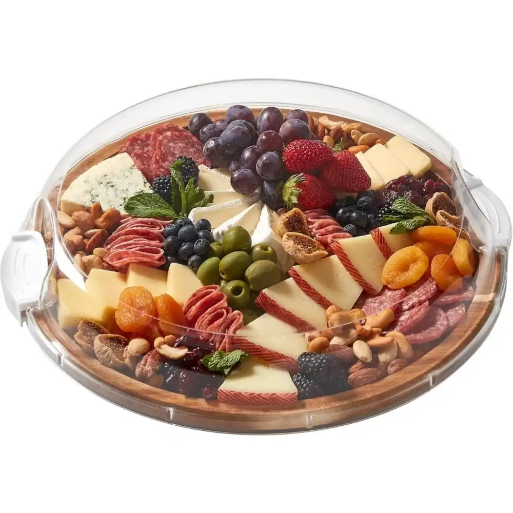 Farberware Build-A-Board 1-Compartment 14" Round Travel Charcuterie Board | Acacia