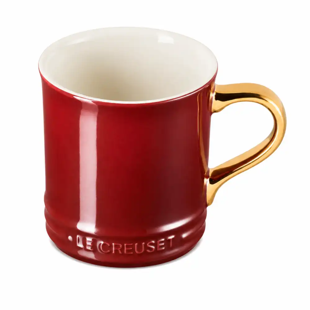Le Creuset 14oz Gold Metallic Handle Mug | Garnet
