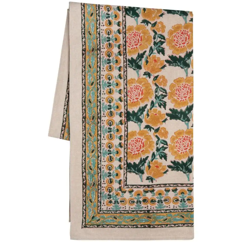 Danica Heirloom 60" x 84" Block Print Tablecloth | Goldenrise