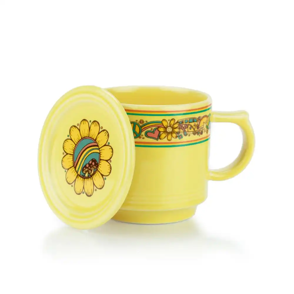Fiesta® 16oz Stackable Mug & Coaster/Mug Cover Set | Peace & Love (Sunflower)